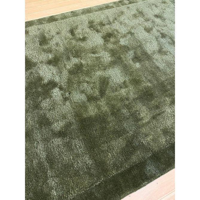 Rise Modern Plain Hi-Low Border Tonal Shimmer Hand-Carved High-Density Heavyweight Wool & Viscose Blend Olive Rug-Asiatic Carpets-Rug Love - The Most Loved Rug Store
