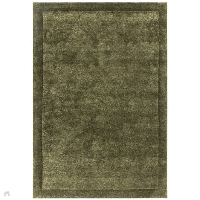 Rise Modern Plain Hi-Low Border Tonal Shimmer Hand-Carved High-Density Heavyweight Wool & Viscose Blend Olive Rug-Asiatic Carpets-Rug Love - The Most Loved Rug Store
