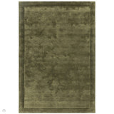 Rise Modern Plain Hi-Low Border Tonal Shimmer Hand-Carved High-Density Heavyweight Wool & Viscose Blend Olive Rug