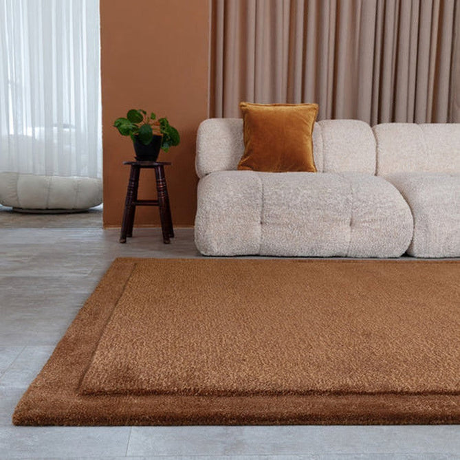 Rise Modern Plain Hi-Low Border Tonal Shimmer Hand-Carved High-Density Heavyweight Wool & Viscose Blend Rust Rug-Asiatic Carpets-Rug Love - The Most Loved Rug Store