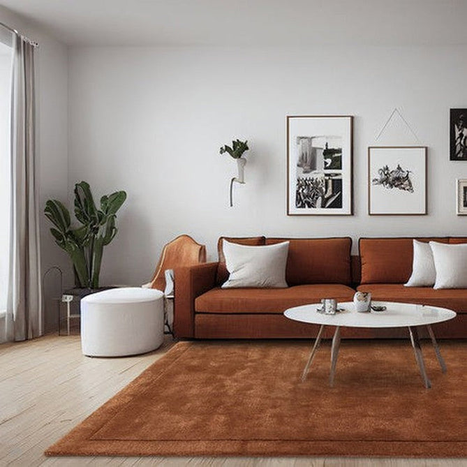 Rise Modern Plain Shimmer Hand-Carved High-Density Heavyweight Hi-Low Border Wool&Viscose Rust Rug-Asiatic Carpets-Rug Love - The Most Loved Rug Store