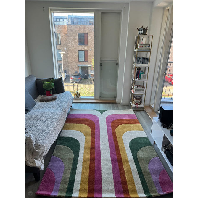 Romy 01 Retro Modern Abstract Hand-Woven Soft Wool-Feel Eco Fibre Rainbow Pink/Multicolour Rug-Asiatic Carpets-Rug Love - The Most Loved Rug Store