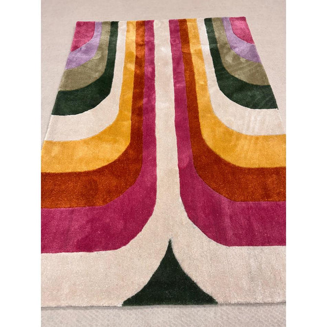 Romy 01 Retro Modern Symmetrical Arches Hand-Woven Soft Wool-Feel Eco Fibre Rainbow Pink/Multicolour Rug-Asiatic Carpets-Rug Love - The Most Loved Rug Store