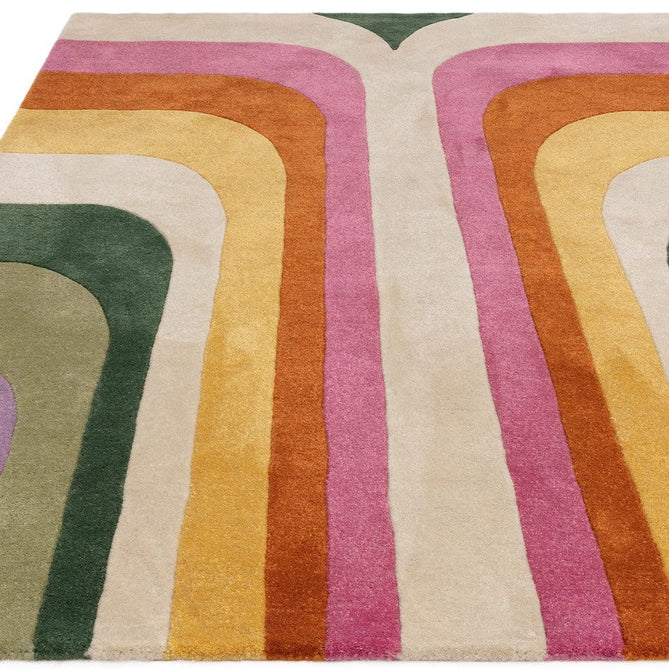 Romy 01 Retro Modern Symmetrical Arches Hand-Woven Soft Wool-Feel Eco Fibre Rainbow Pink/Multicolour Rug-Asiatic Carpets-Rug Love - The Most Loved Rug Store
