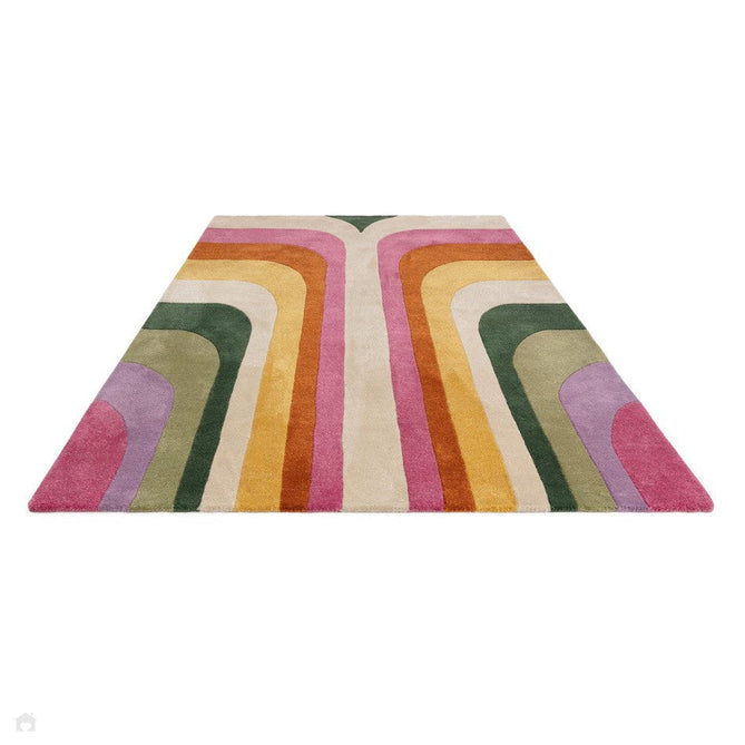 Romy 01 Retro Modern Symmetrical Arches Hand-Woven Soft Wool-Feel Eco Fibre Rainbow Pink/Multicolour Rug-Asiatic Carpets-Rug Love - The Most Loved Rug Store