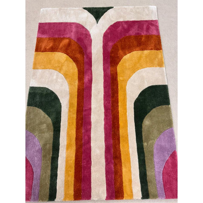 Romy 01 Retro Modern Symmetrical Arches Hand-Woven Soft Wool-Feel Eco Fibre Rainbow Pink/Multicolour Rug-Asiatic Carpets-Rug Love - The Most Loved Rug Store