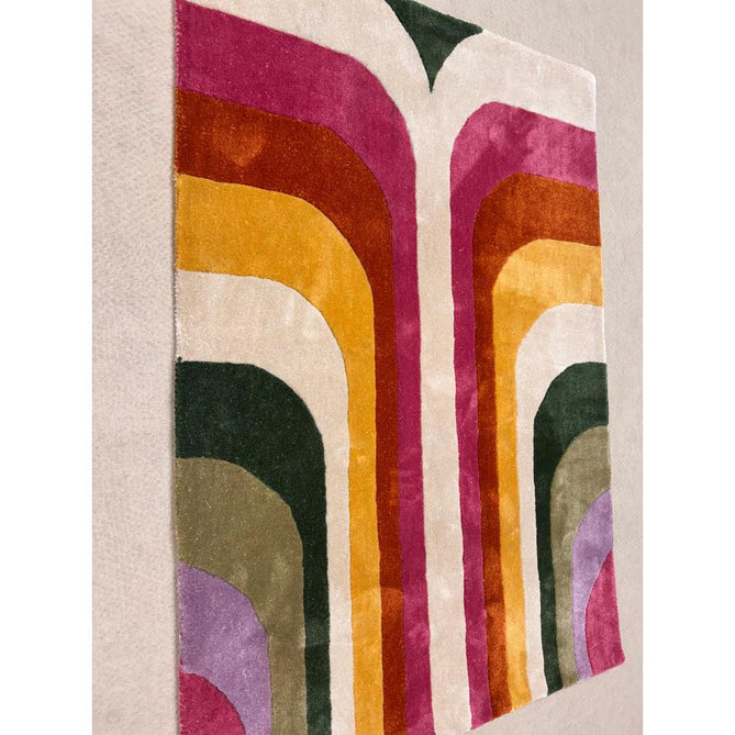 Romy 01 Retro Modern Symmetrical Arches Hand-Woven Soft Wool-Feel Eco Fibre Rainbow Pink/Multicolour Rug-Asiatic Carpets-Rug Love - The Most Loved Rug Store
