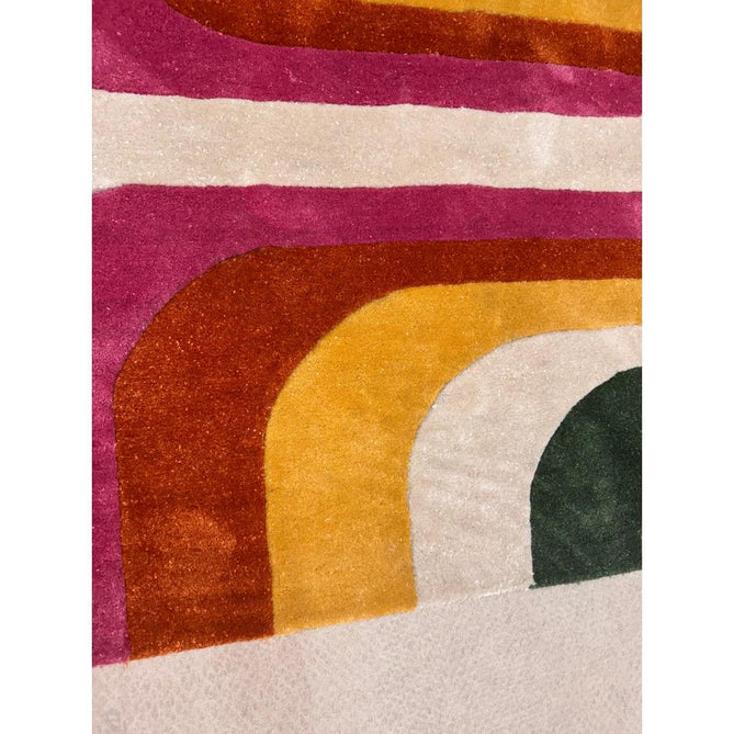 Romy 01 Retro Modern Symmetrical Arches Hand-Woven Soft Wool-Feel Eco Fibre Rainbow Pink/Multicolour Rug-Asiatic Carpets-Rug Love - The Most Loved Rug Store