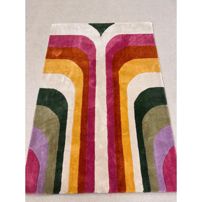 Romy 01 Retro Modern Symmetrical Arches Hand-Woven Soft Wool-Feel Eco Fibre Rainbow Pink/Multicolour Rug-Asiatic Carpets-Rug Love - The Most Loved Rug Store