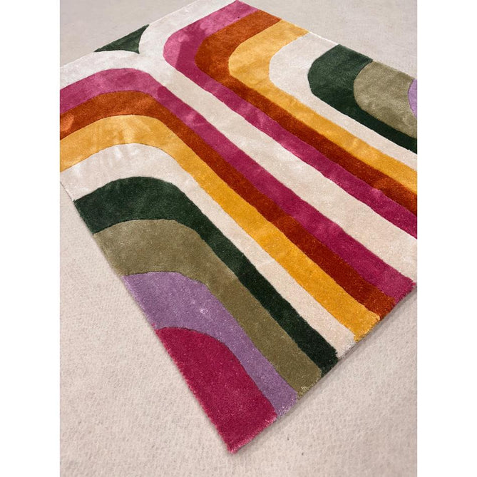 Romy 01 Retro Modern Symmetrical Arches Hand-Woven Soft Wool-Feel Eco Fibre Rainbow Pink/Multicolour Rug-Asiatic Carpets-Rug Love - The Most Loved Rug Store