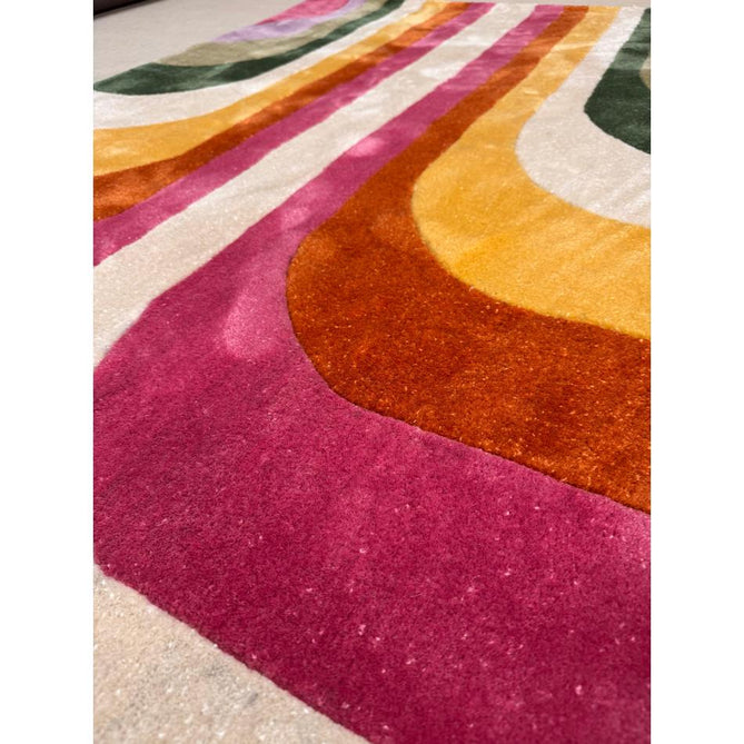 Romy 01 Retro Modern Symmetrical Arches Hand-Woven Soft Wool-Feel Eco Fibre Rainbow Pink/Multicolour Rug-Asiatic Carpets-Rug Love - The Most Loved Rug Store