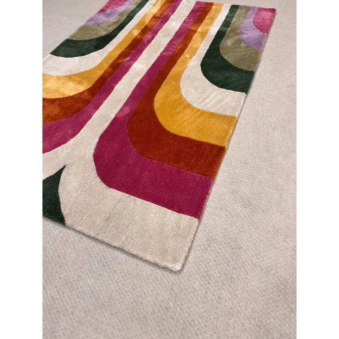 Romy 01 Retro Modern Symmetrical Arches Hand-Woven Soft Wool-Feel Eco Fibre Rainbow Pink/Multicolour Rug-Asiatic Carpets-Rug Love - The Most Loved Rug Store