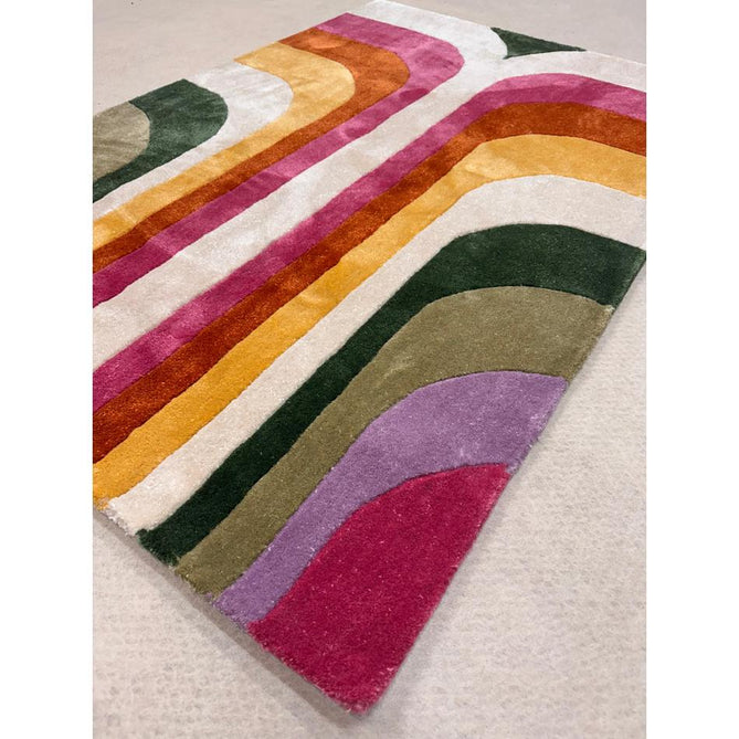 Romy 01 Retro Modern Symmetrical Arches Hand-Woven Soft Wool-Feel Eco Fibre Rainbow Pink/Multicolour Rug-Asiatic Carpets-Rug Love - The Most Loved Rug Store