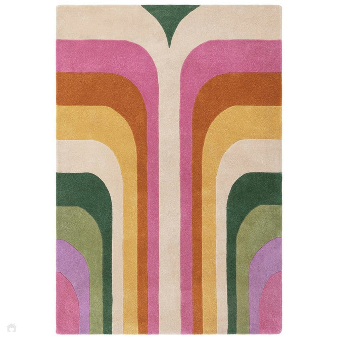 Romy 01 Retro Modern Symmetrical Arches Hand-Woven Soft Wool-Feel Eco Fibre Rainbow Pink/Multicolour Rug-Asiatic Carpets-Rug Love - The Most Loved Rug Store
