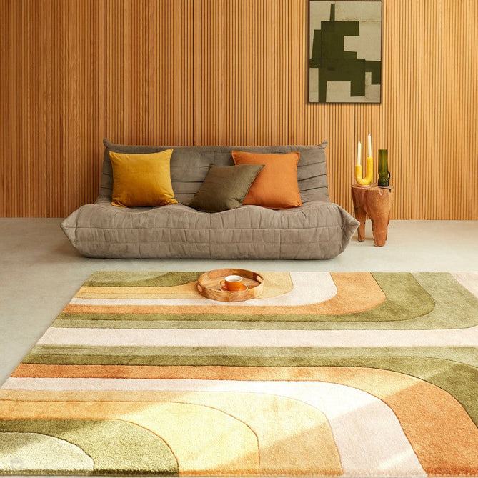 Romy 02 Retro Modern Abstract Hand-Woven Soft Wool-Feel Eco Fibre Rainbow Green/Multicolour Rug-Asiatic Carpets-Rug Love - The Most Loved Rug Store