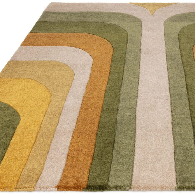 Romy 02 Retro Modern Symmetrical Arches Hand-Woven Soft Wool-Feel Eco Fibre Rainbow Green/Multicolour Rug-Asiatic Carpets-Rug Love - The Most Loved Rug Store