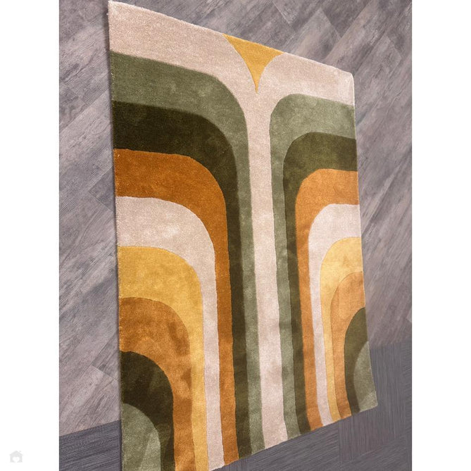 Romy 02 Retro Modern Symmetrical Arches Hand-Woven Soft Wool-Feel Eco Fibre Rainbow Green/Multicolour Rug-Asiatic Carpets-Rug Love - The Most Loved Rug Store