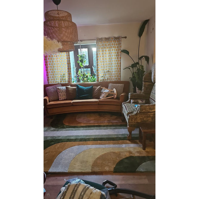 Romy 02 Retro Modern Symmetrical Arches Hand-Woven Soft Wool-Feel Eco Fibre Rainbow Green/Multicolour Rug-Asiatic Carpets-Rug Love - The Most Loved Rug Store