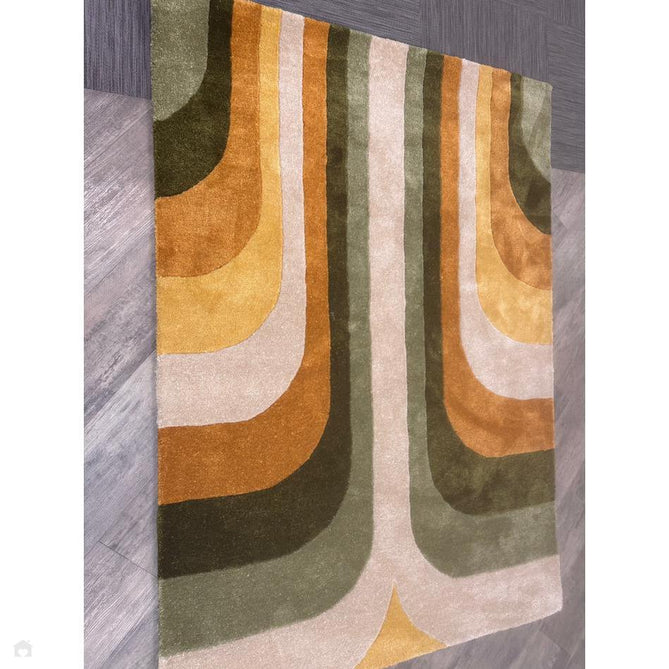 Romy 02 Retro Modern Symmetrical Arches Hand-Woven Soft Wool-Feel Eco Fibre Rainbow Green/Multicolour Rug-Asiatic Carpets-Rug Love - The Most Loved Rug Store