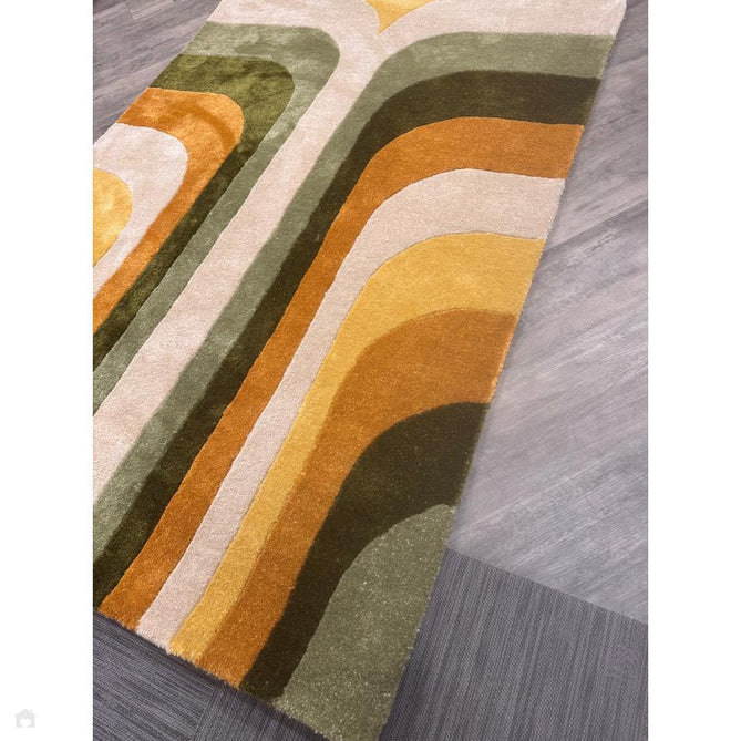 Romy 02 Retro Modern Symmetrical Arches Hand-Woven Soft Wool-Feel Eco Fibre Rainbow Green/Multicolour Rug-Asiatic Carpets-Rug Love - The Most Loved Rug Store