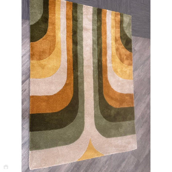 Romy 02 Retro Modern Symmetrical Arches Hand-Woven Soft Wool-Feel Eco Fibre Rainbow Green/Multicolour Rug-Asiatic Carpets-Rug Love - The Most Loved Rug Store