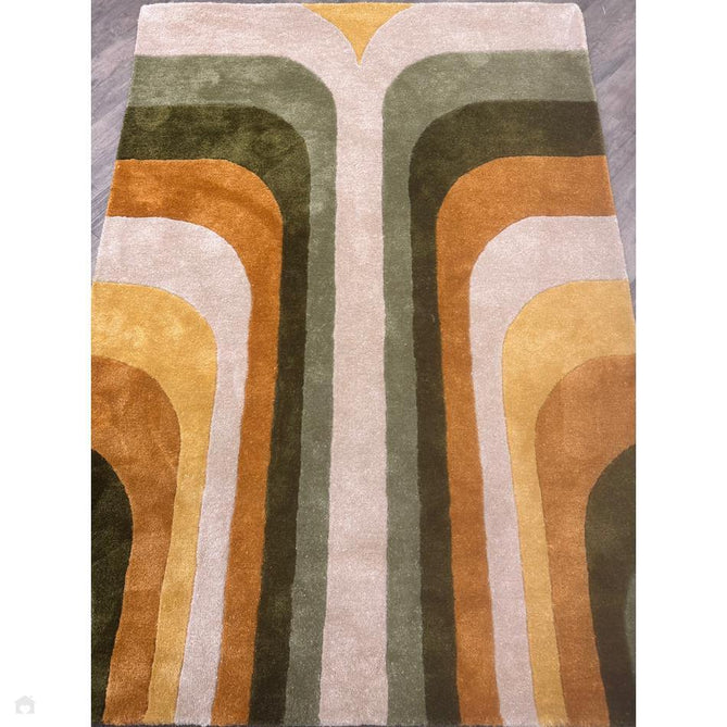 Romy 02 Retro Modern Symmetrical Arches Hand-Woven Soft Wool-Feel Eco Fibre Rainbow Green/Multicolour Rug-Asiatic Carpets-Rug Love - The Most Loved Rug Store