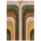 Romy 02 Retro Modern Symmetrical Arches Hand-Woven Soft Wool-Feel Eco Fibre Rainbow Green/Multicolour Rug