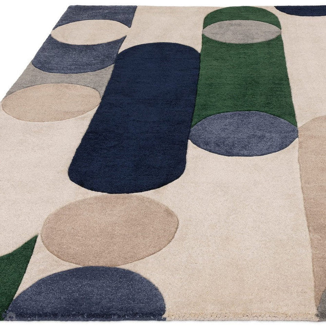 Romy 08 Morse Modern Elongated Ovals Shapes Hand-Woven Soft Wool-Feel Eco Fibre Blue/Green/Grey/Beige/Ivory Rug-Asiatic Carpets-Rug Love - The Most Loved Rug Store