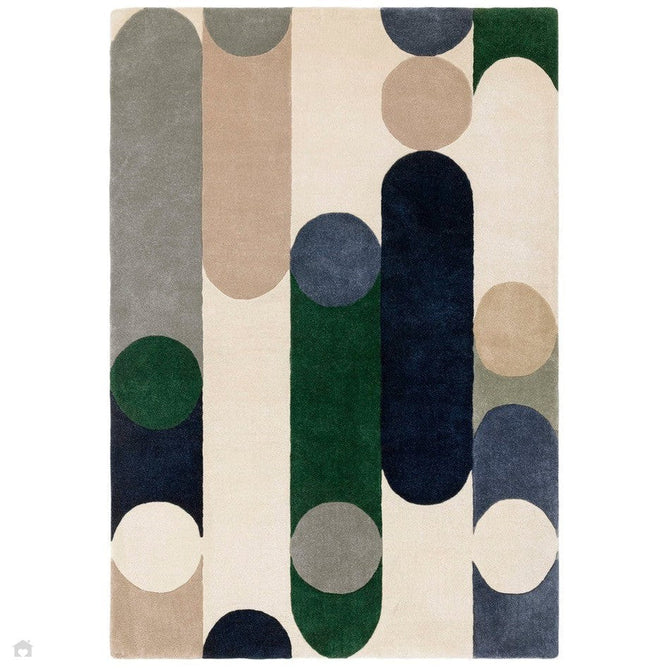 Romy 08 Morse Modern Elongated Ovals Shapes Hand-Woven Soft Wool-Feel Eco Fibre Blue/Green/Grey/Beige/Ivory Rug-Asiatic Carpets-Rug Love - The Most Loved Rug Store