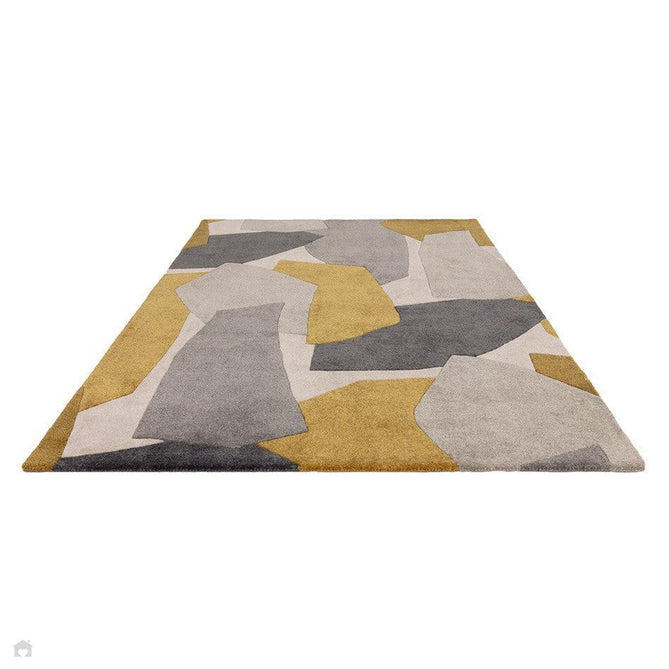 Romy 10 Element Modern Irregular Overlapping Geometric Shapes Hand-Woven Soft Wool-Feel Eco Fibre Ochre/Grey/Ivory Rug-Asiatic Carpets-Rug Love - The Most Loved Rug Store
