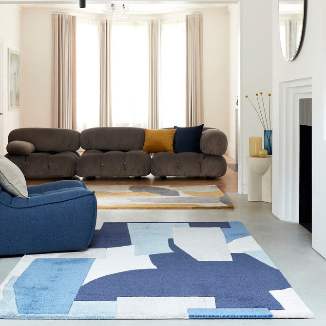 Romy 11 Element Modern Irregular Overlapping Geometric Shapes Hand-Woven Soft Wool-Feel Eco Fibre Blue/Taupe/Ivory Rug-Asiatic Carpets-Rug Love - The Most Loved Rug Store