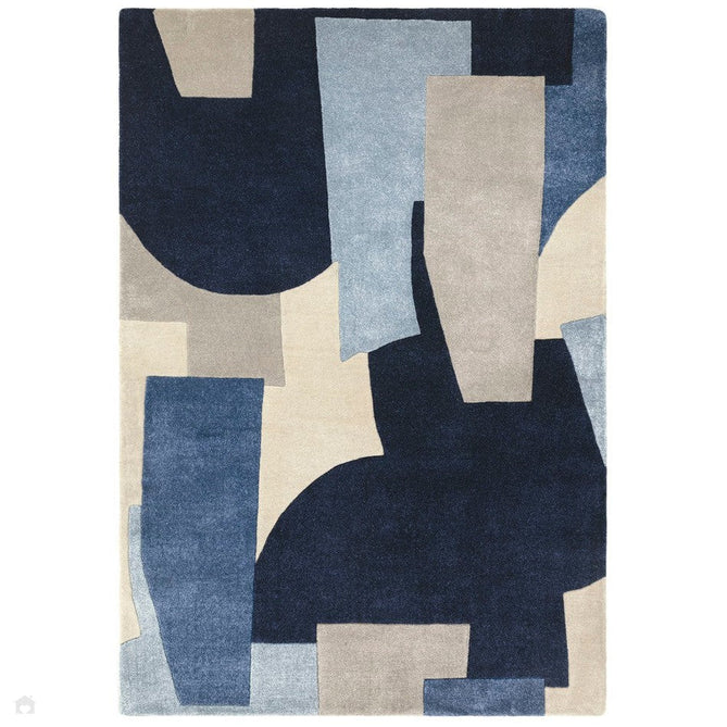 Romy 11 Element Modern Irregular Overlapping Geometric Shapes Hand-Woven Soft Wool-Feel Eco Fibre Blue/Taupe/Ivory Rug-Asiatic Carpets-Rug Love - The Most Loved Rug Store