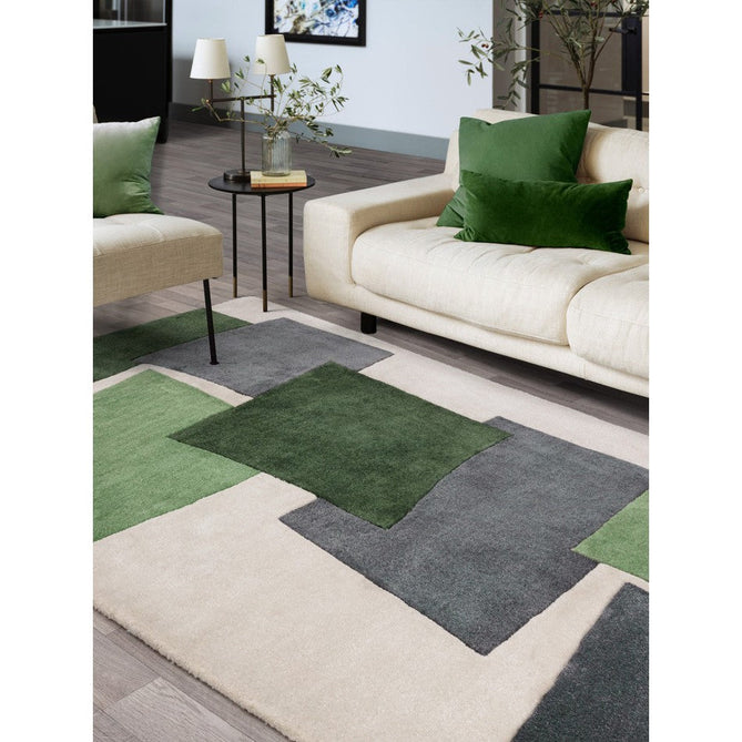 Romy 12 Papercut Modern Overlapping Rectangles Hand-Woven Soft Wool-Feel Eco Fibre Green/Grey/Ivory Rug-Asiatic Carpets-Rug Love - The Most Loved Rug Store