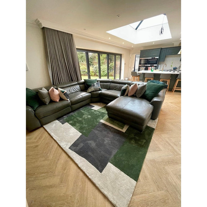 Romy 12 Papercut Modern Overlapping Rectangles Hand-Woven Soft Wool-Feel Eco Fibre Green/Grey/Ivory Rug-Asiatic Carpets-Rug Love - The Most Loved Rug Store