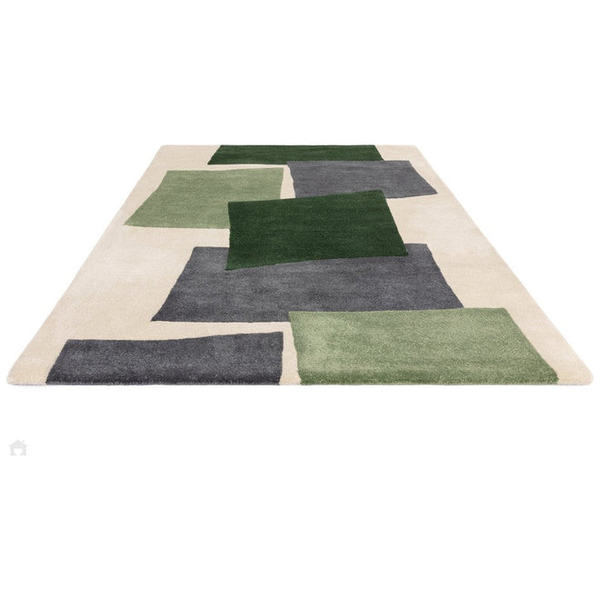 Romy 12 Papercut Modern Overlapping Rectangles Hand-Woven Soft Wool-Feel Eco Fibre Green/Grey/Ivory Rug-Asiatic Carpets-Rug Love - The Most Loved Rug Store