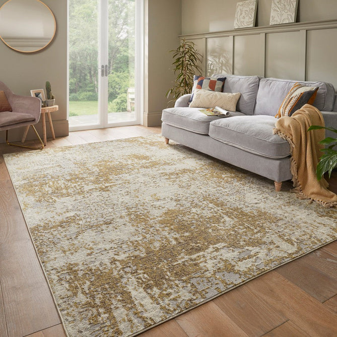 Rossa ROS03 Modern Abstract Distressed Durable Easy-Care Ribbed Textured Low Profile Short Pile Ivory/Beige/Gold Rug-Concept Looms-Rug Love - The Most Loved Rug Store