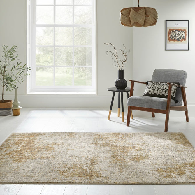 Rossa ROS03 Modern Abstract Distressed Durable Easy-Care Ribbed Textured Low Profile Short Pile Ivory/Beige/Gold Rug-Concept Looms-Rug Love - The Most Loved Rug Store