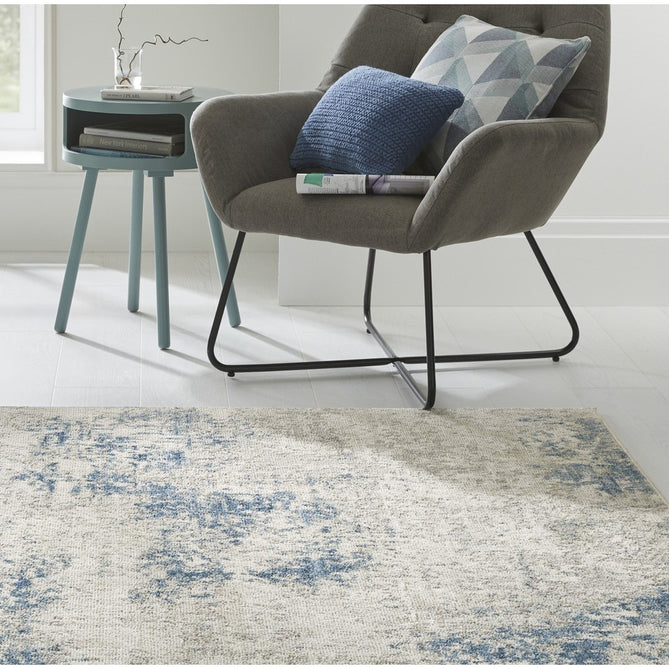 Rossa ROS03 Modern Abstract Distressed Durable Easy-Care Ribbed Textured Low Profile Short Pile Ivory/Blue Rug-Concept Looms-Rug Love - The Most Loved Rug Store