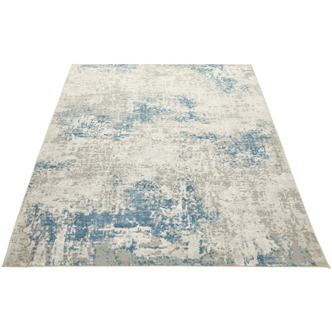 Rossa ROS03 Modern Abstract Distressed Durable Easy-Care Ribbed Textured Low Profile Short Pile Ivory/Blue Rug-Concept Looms-Rug Love - The Most Loved Rug Store