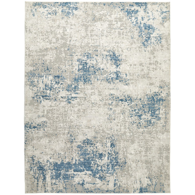 Rossa ROS03 Modern Abstract Distressed Durable Easy-Care Ribbed Textured Low Profile Short Pile Ivory/Blue Rug-Concept Looms-Rug Love - The Most Loved Rug Store