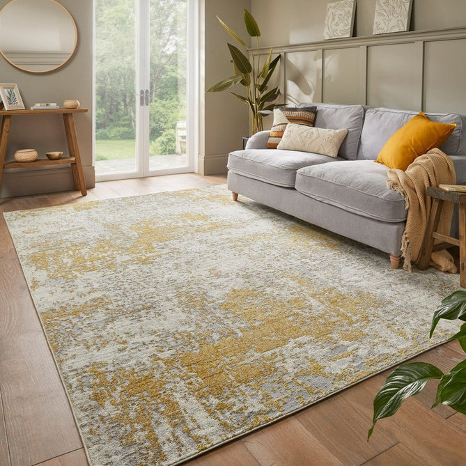 Rossa ROS03 Modern Abstract Distressed Textured Short Low Flat Pile Ivory/Gold Rug-Concept Looms-Rug Love - The Most Loved Rug Store