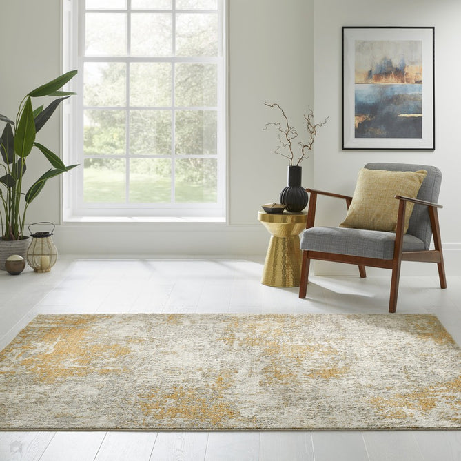 Rossa ROS03 Modern Abstract Distressed Textured Short Low Flat Pile Ivory/Gold Rug-Concept Looms-Rug Love - The Most Loved Rug Store
