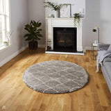 Royal Nomadic 5413 Modern Geometric Diamond Soft Plush Boho Shaggy Grey/Cream Round Rug
