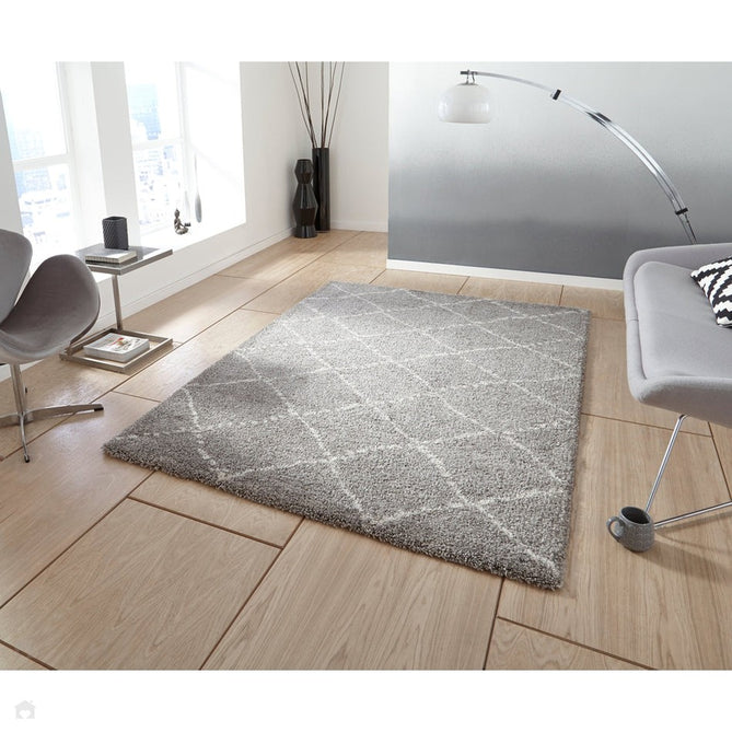 Royal Nomadic 5413 Modern Geometric Diamond Soft Plush Boho Shaggy Grey/Cream Rug-Think Rugs-Rug Love - The Most Loved Rug Store