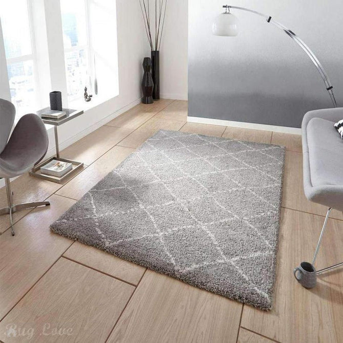 Royal Nomadic 5413 Modern Geometric Diamond Soft Plush Boho Shaggy Grey/Cream Rug-Think Rugs-Rug Love - The Most Loved Rug Store