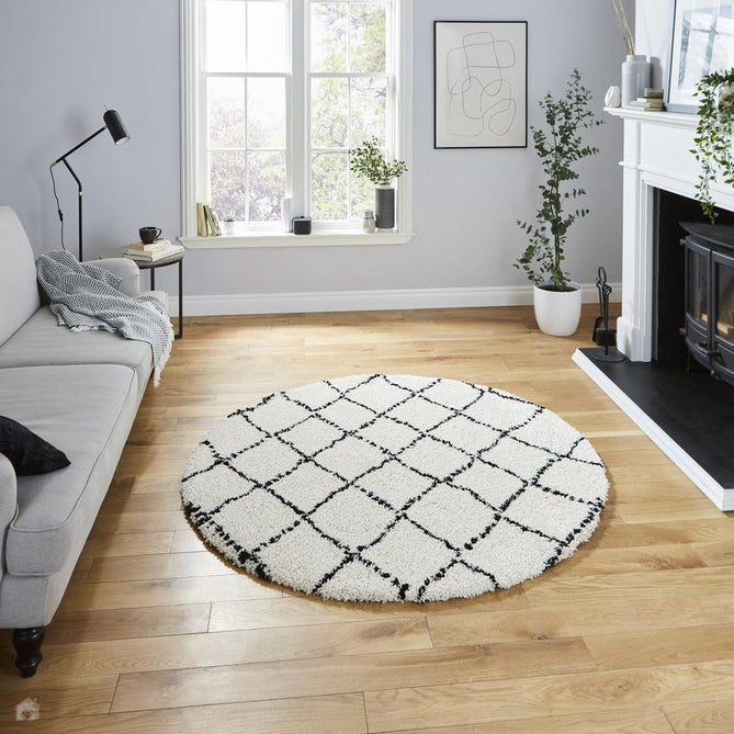 Royal Nomadic 5413 Modern Geometric Diamond Soft Plush Boho Shaggy Ivory/Black Rug-Think Rugs-Rug Love - The Most Loved Rug Store