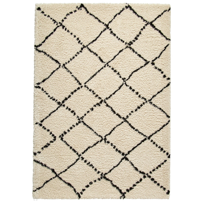 Royal Nomadic 5413 Modern Geometric Diamond Soft Plush Boho Shaggy Ivory/Black Rug-Think Rugs-Rug Love - The Most Loved Rug Store
