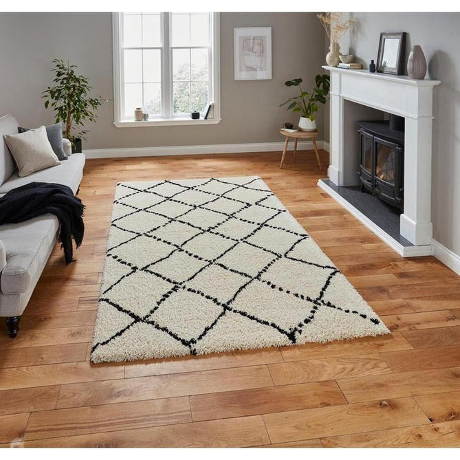 Royal Nomadic 5413 Modern Geometric Diamond Soft Plush Boho Shaggy Ivory/Black Rug-Think Rugs-Rug Love - The Most Loved Rug Store