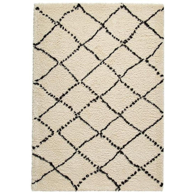 Royal Nomadic 5413 Modern Geometric Diamond Soft Plush Boho Shaggy Ivory/Black Rug-Think Rugs-Rug Love - The Most Loved Rug Store