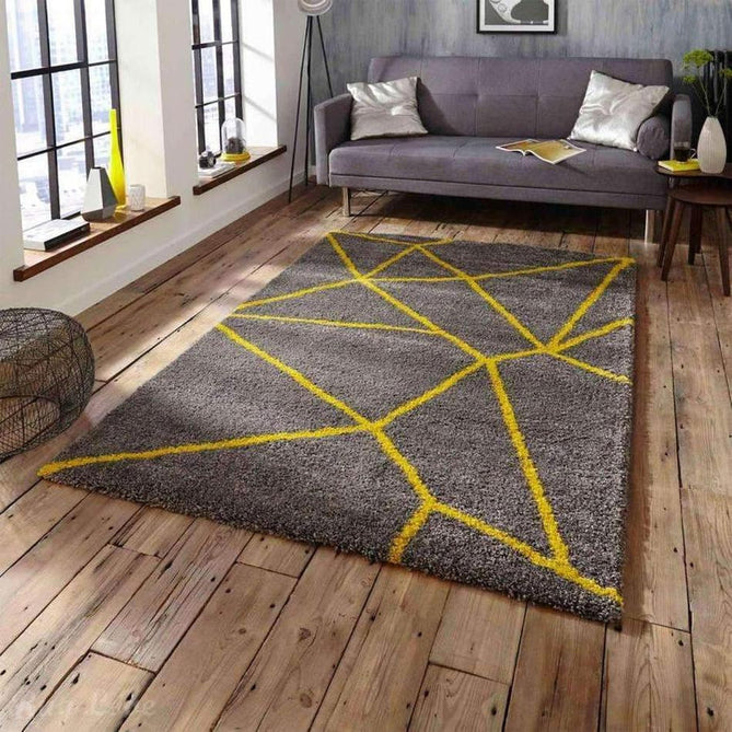Royal Nomadic 5746 Modern Geometric Soft Plush Boho Shaggy Grey/Yellow Rug-Think Rugs-Rug Love - The Most Loved Rug Store